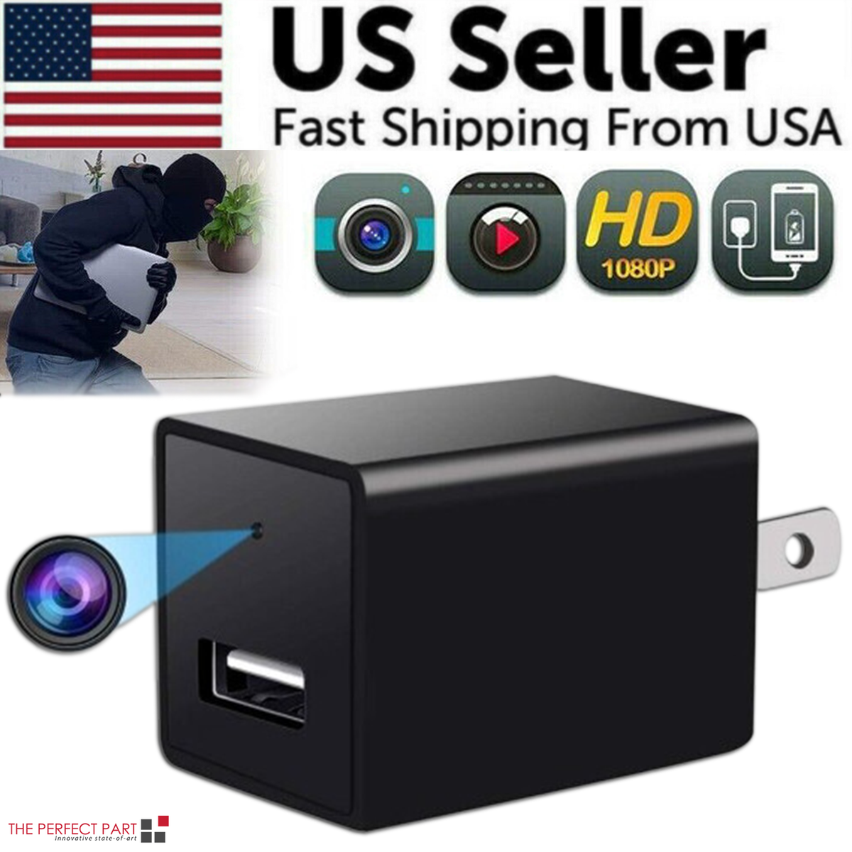 USB Plug Phone Charger WiFi Cam With Live Streaming Video